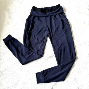 Nike Dri-FIT “ obsessed” Dark Navy Blue fold over waist training pants joggers